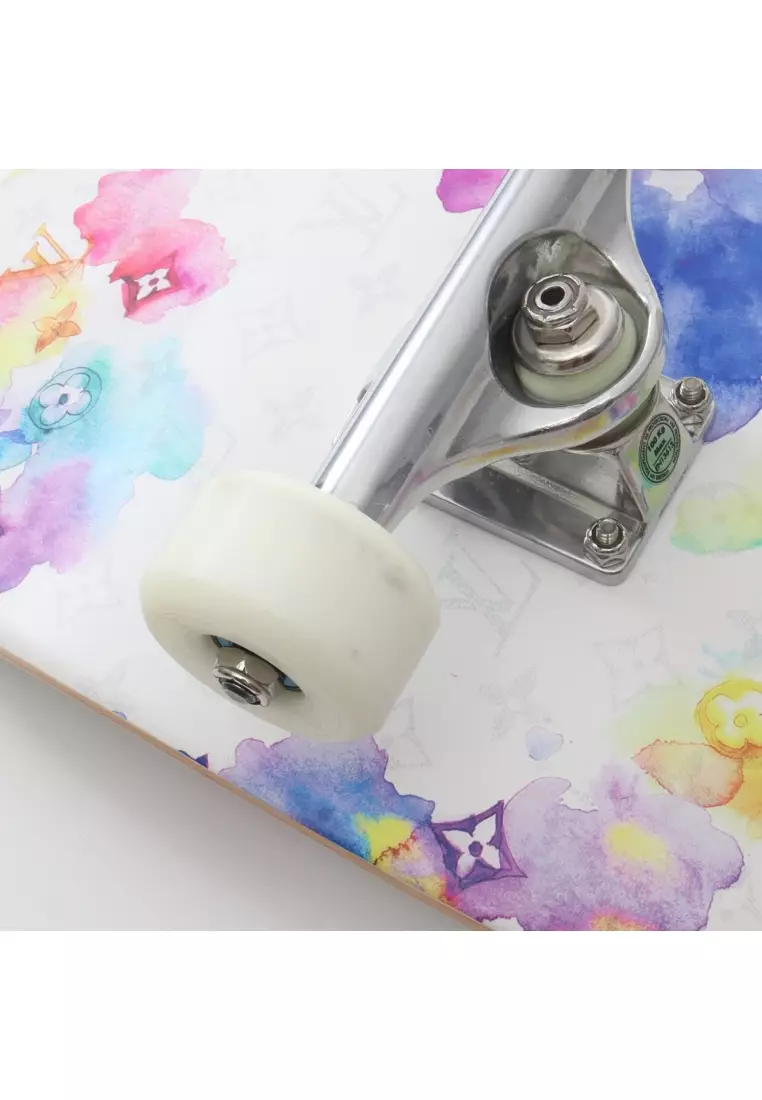 Pre-Loved Louis Vuitton monogram watercolor Skateboarding interior wood white multicolor
