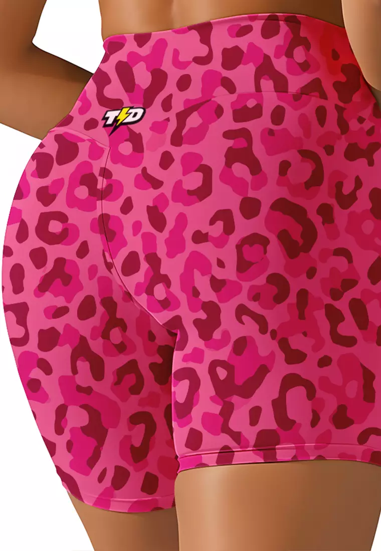 LB112 Celana Legging Td Bolt 5inch Gym Yoga Crossfit pink leopard