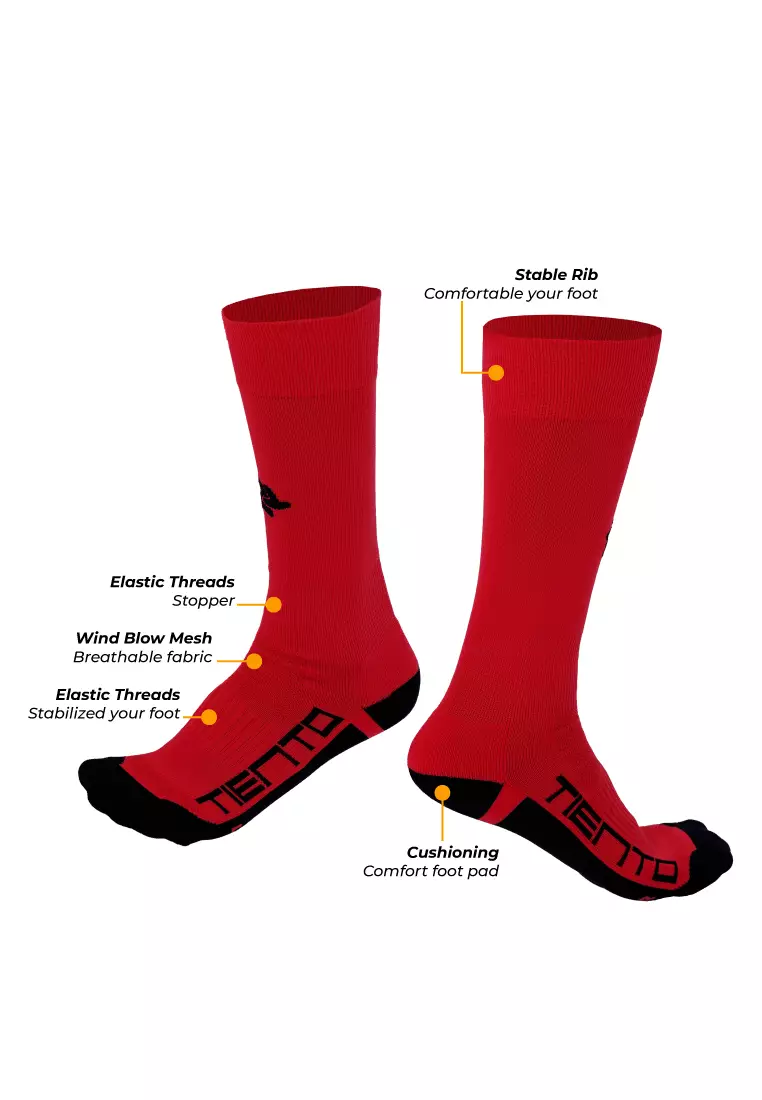 Tiento Sports Socks Kaos Kaki Olahraga Sebetis Running Futsal Sepakbola Anti Bakteri Red