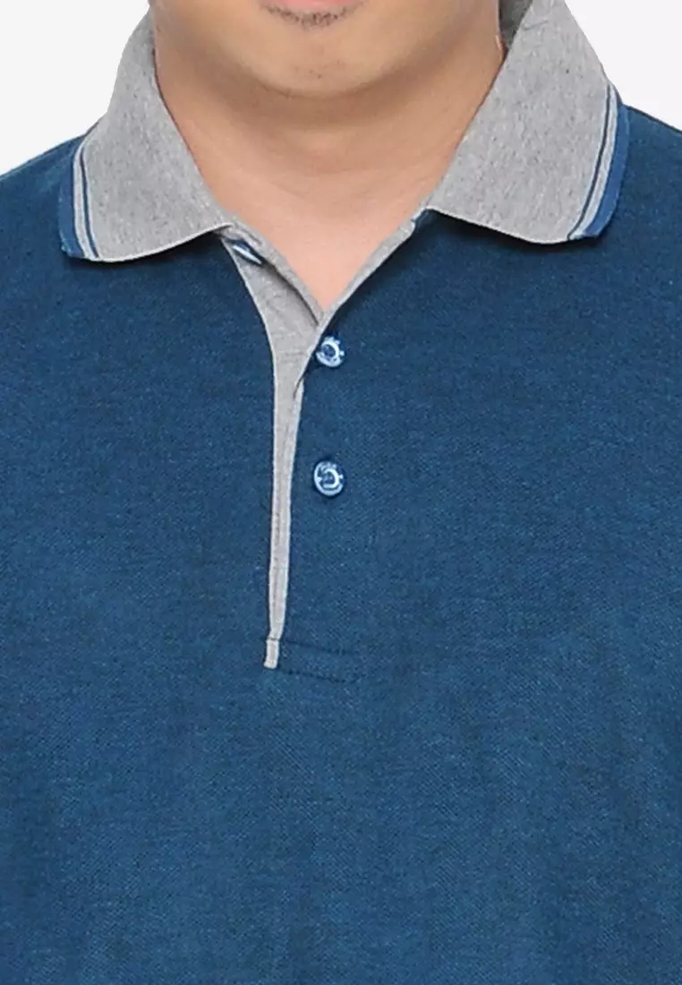 Andre Michel Kaos Polo Shirt Lengan Panjang Kerah Abu Biru Tua SMP 933-87