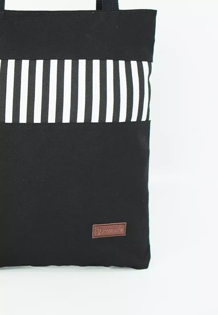 Tote Bag Wanita Bahan Kanvas Penutup Resleting Lena Series Line