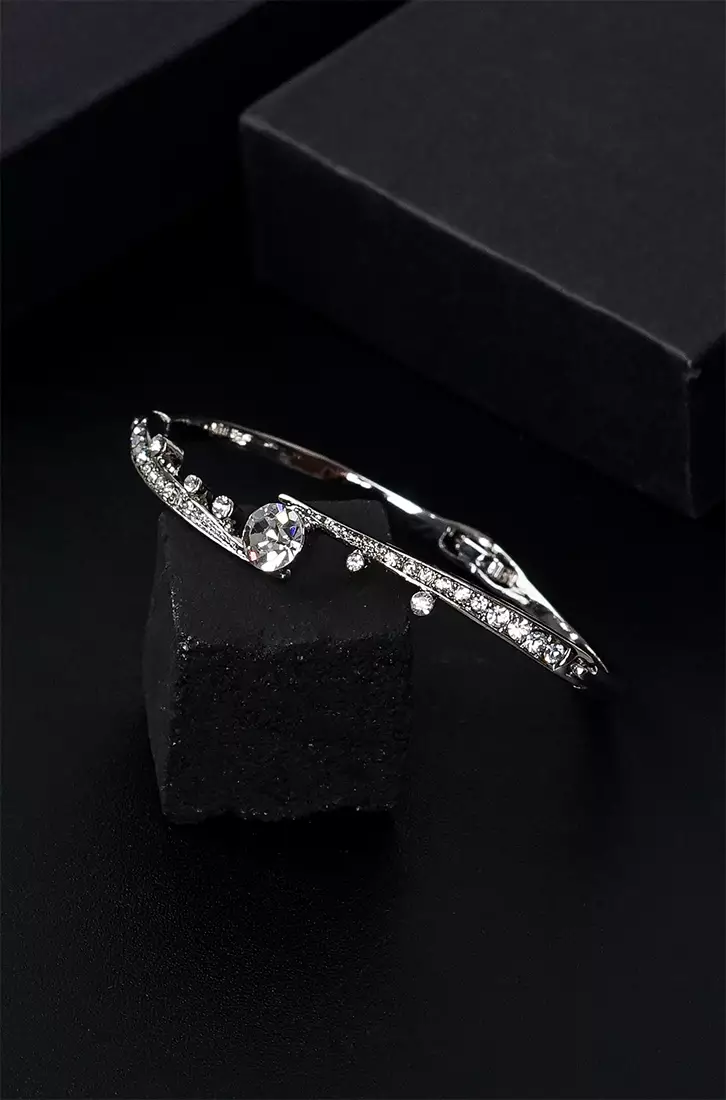 Elegant Bangle with Silver Austrian Element Crystals and CZ