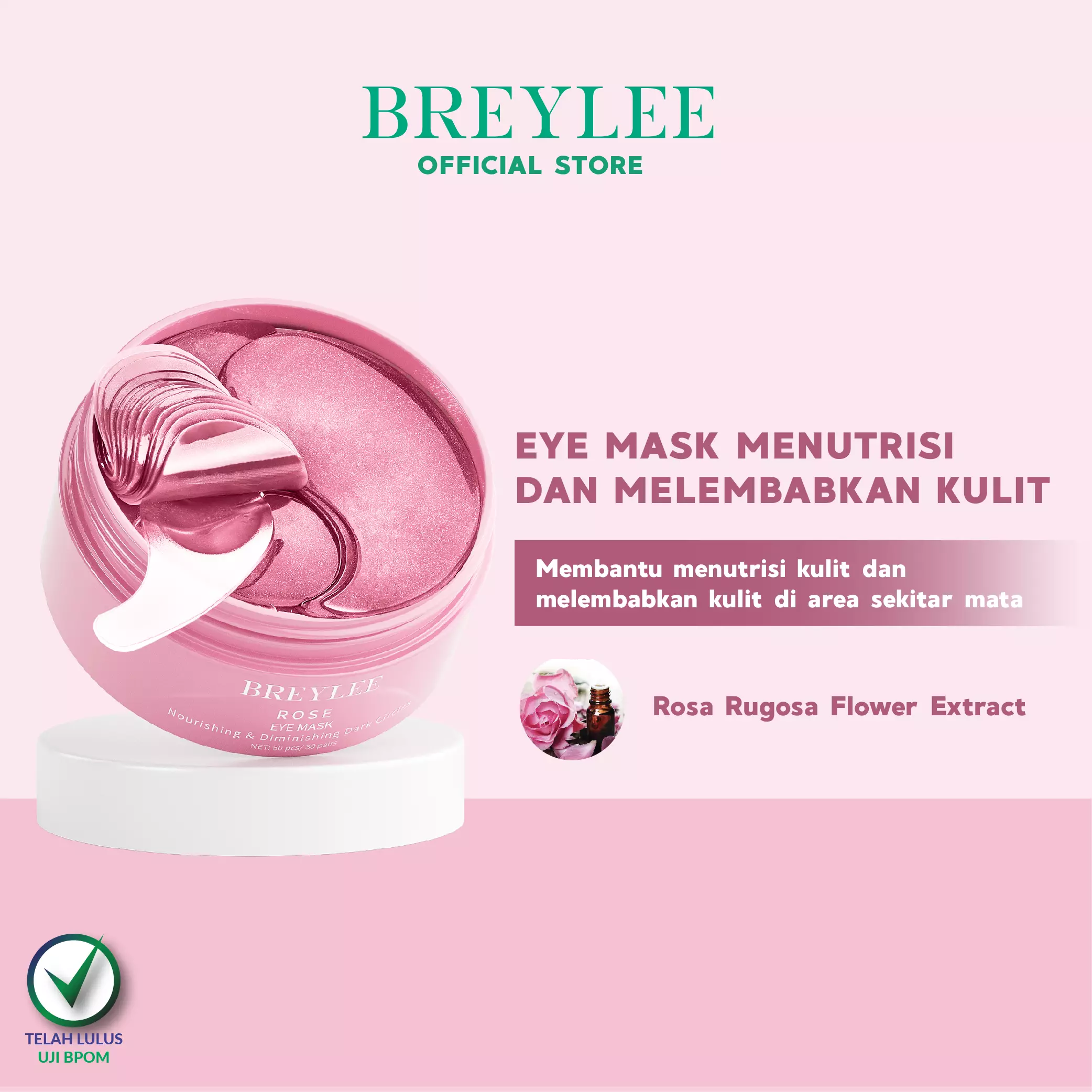 BREYLEE Rose Eye Mask - Masker mata Refreshing, Menyegarkan, Melembabkan, Area Sekitar Mata (60 pads)