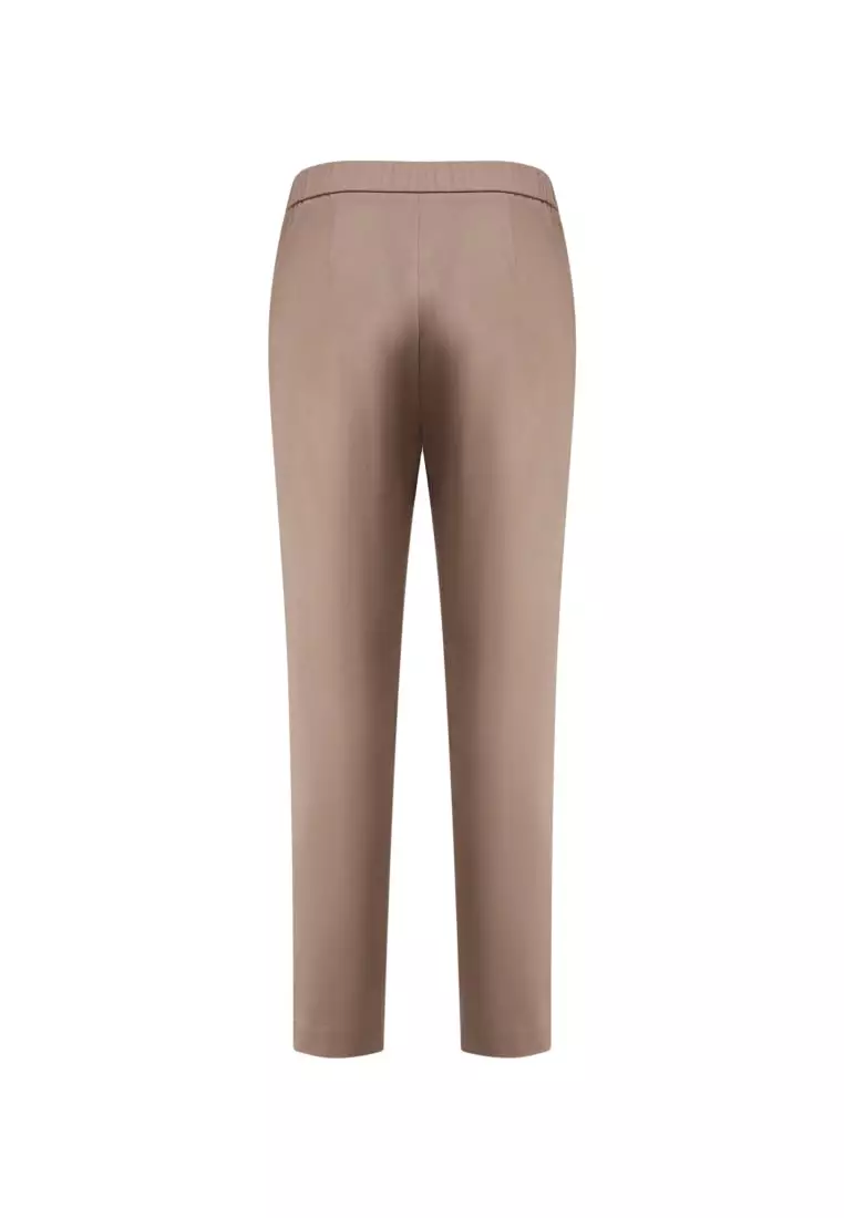 Cotton Blend Spandex Satin Cropped Cigarette Pants With Elastic Waistband