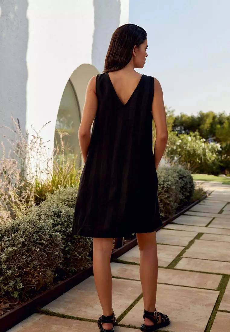 Linen Blend V-Neck Mini Dress