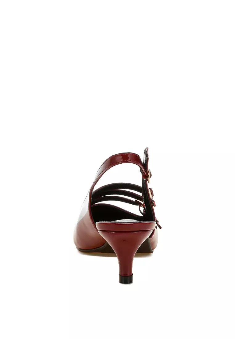 Sandal Slingback Tali Tiga Warna Burgundy