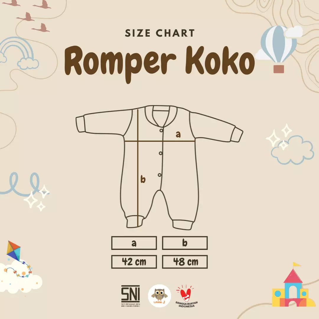 Little J - Koko Set + Peci - Playsuit (Baju Koko baby laki-laki beserta peci) Coklat susu