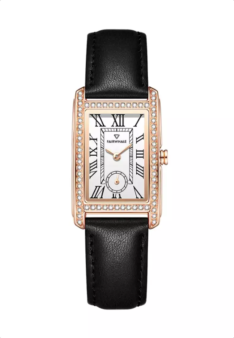 Ladies Rose Gold Color Stainless Steel Quartz Watch, Stainless Steel Bracelet + Free Black Leather Strap