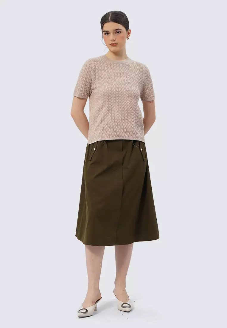 Round Neck Short Sleeve Knit Top TAUPE