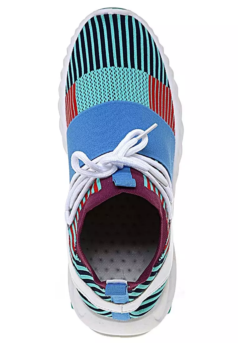 Chayton Sepatu Olahraga Pria Sneakers Casual Sport Shoes Motif Garis Material Flyknit Mesh ORIGINAL - Green tosca