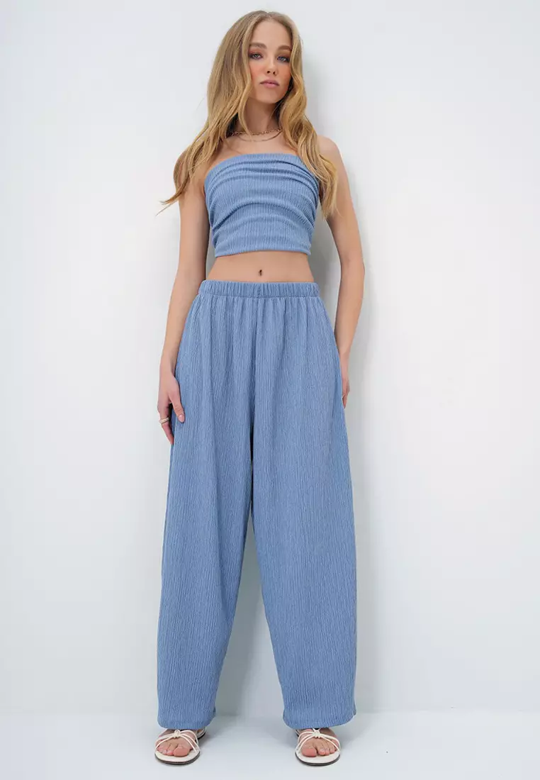 Buy Alacati Bandeau Crop Top Wide Leg Pants Set 2025 Online