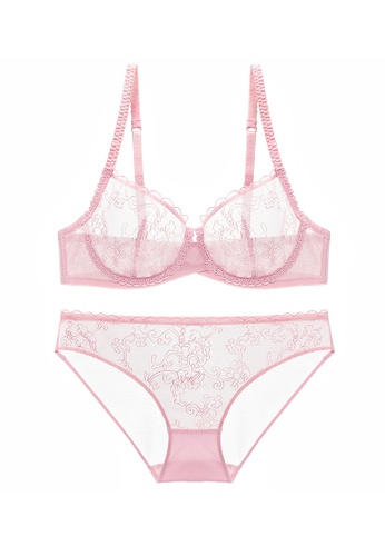 ZITIQUE pink Women's American Style Ultra-thin See-through Lace-trimmed Lingerie Set (Bra And Underwear) - Pink DBCE2US51B130BGS_1