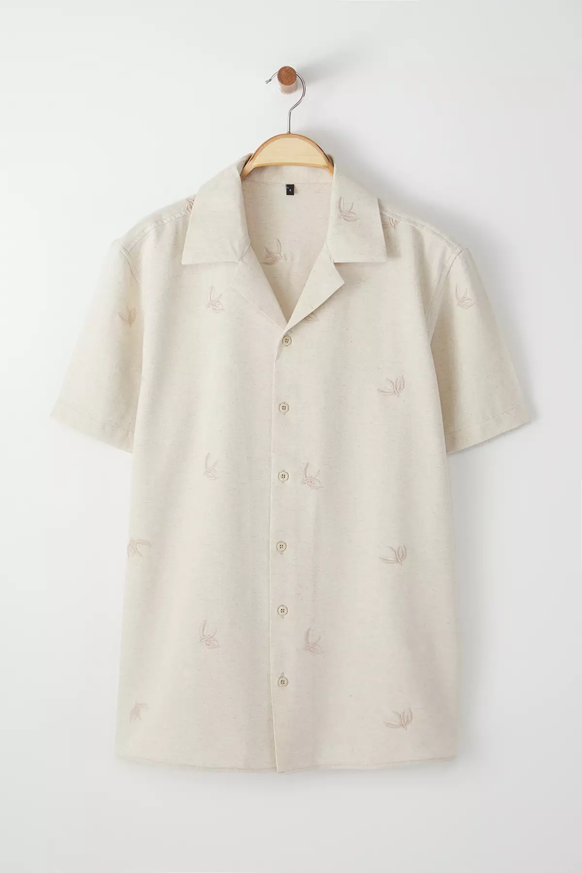Short Sleeves Embroidered Linen Shirt