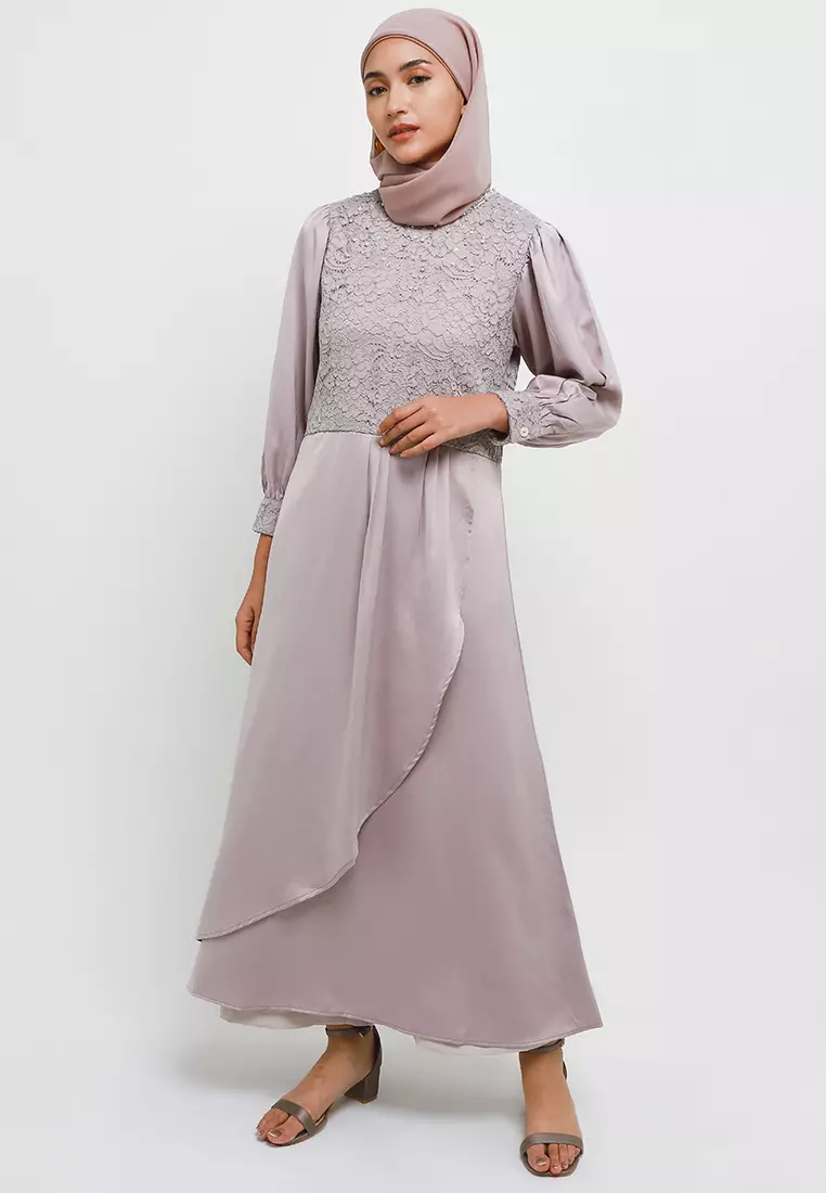 MFMW Zakia Dress Gamis Brukat Abu
