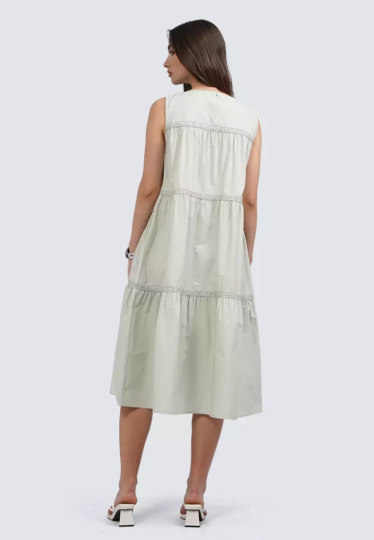 Sleeveless Tiered Midi Dress PASTEL GREEN