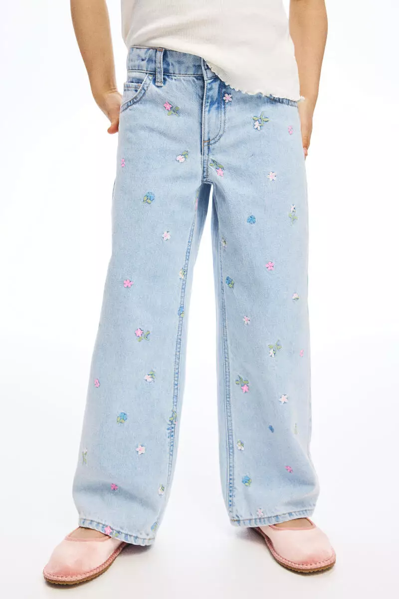 Motif-detail wide leg jeans