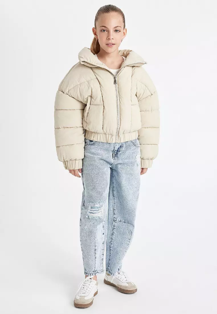 Quilted Stand Up Collar Coat