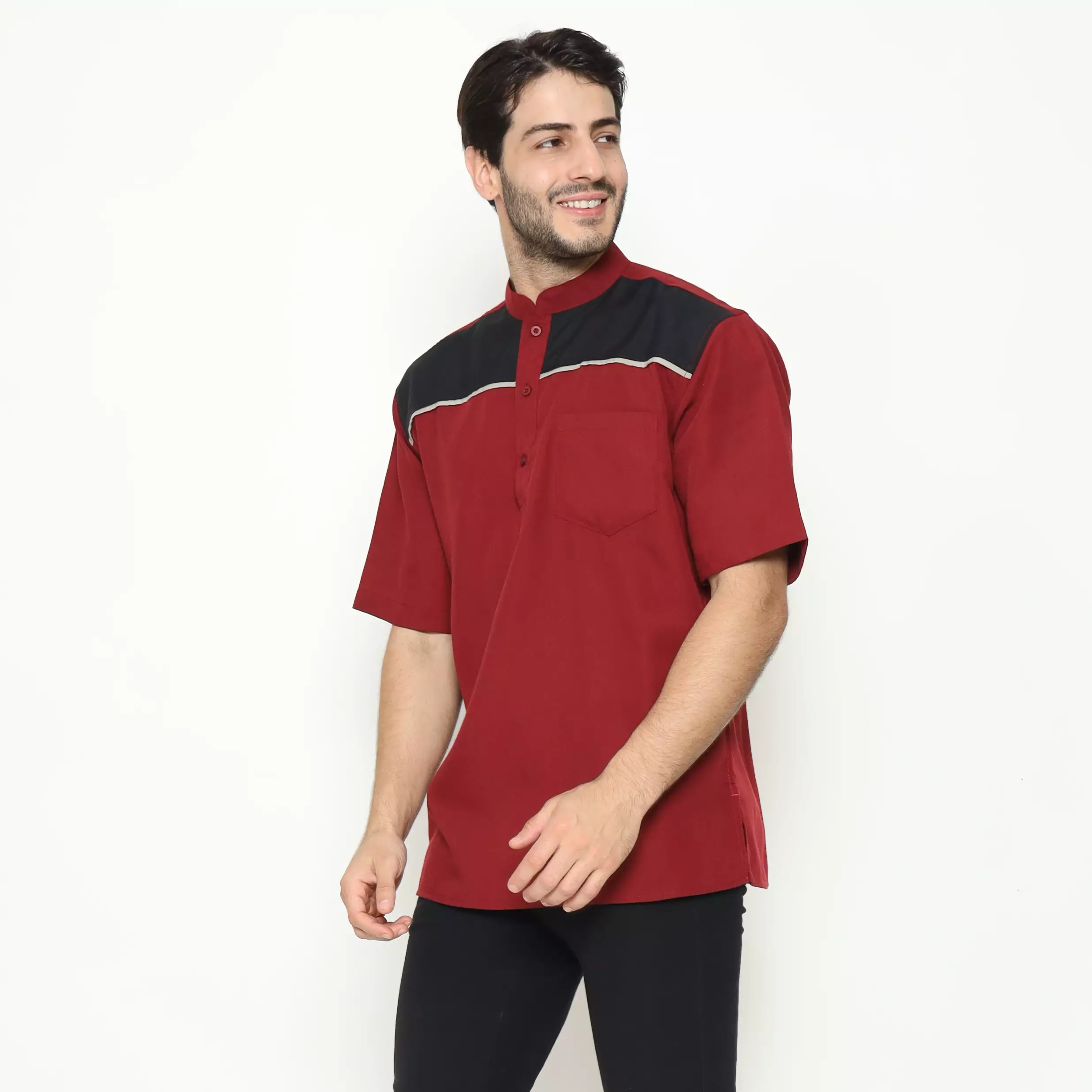AMK Kemeja Koko Pria Lengan Pendek KK BB 002 S/s Cap 6 Maroon