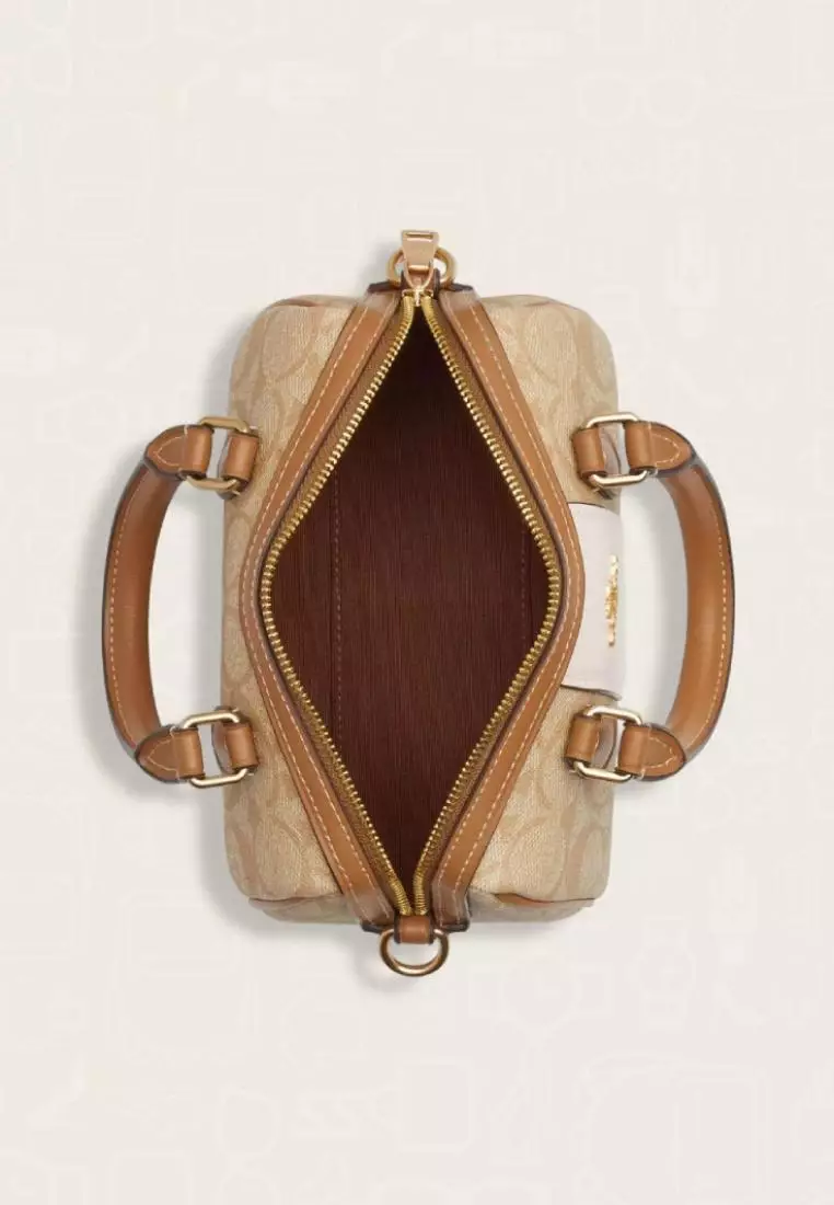 Coach Mini Rowan Crossbody In Signature Canvas With Stripe Light Khaki Chalk Lt Saddle