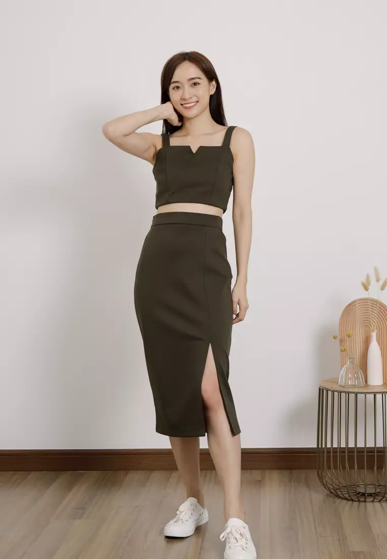 Buy MMRS. Garb Kaci Midi Skirt with Slit - Olive 2023 Online | ZALORA  Singapore