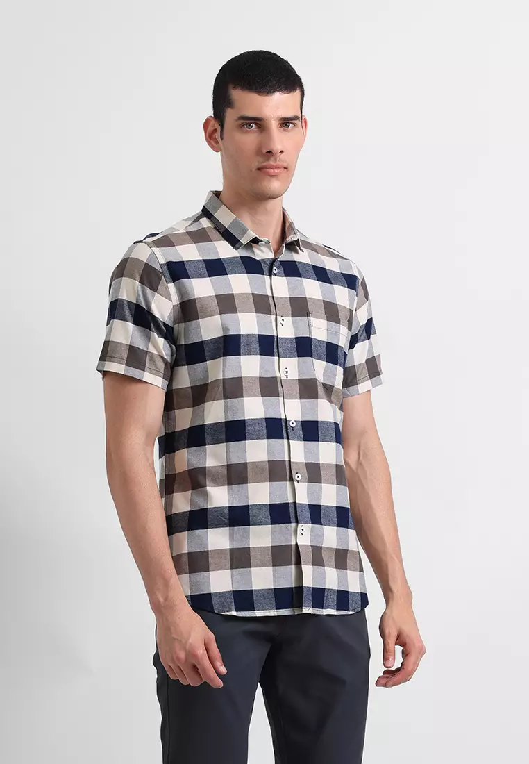 Manzone Kemeja Lengan Pendek Pria Rodrick 3 Slim Fit - Navy