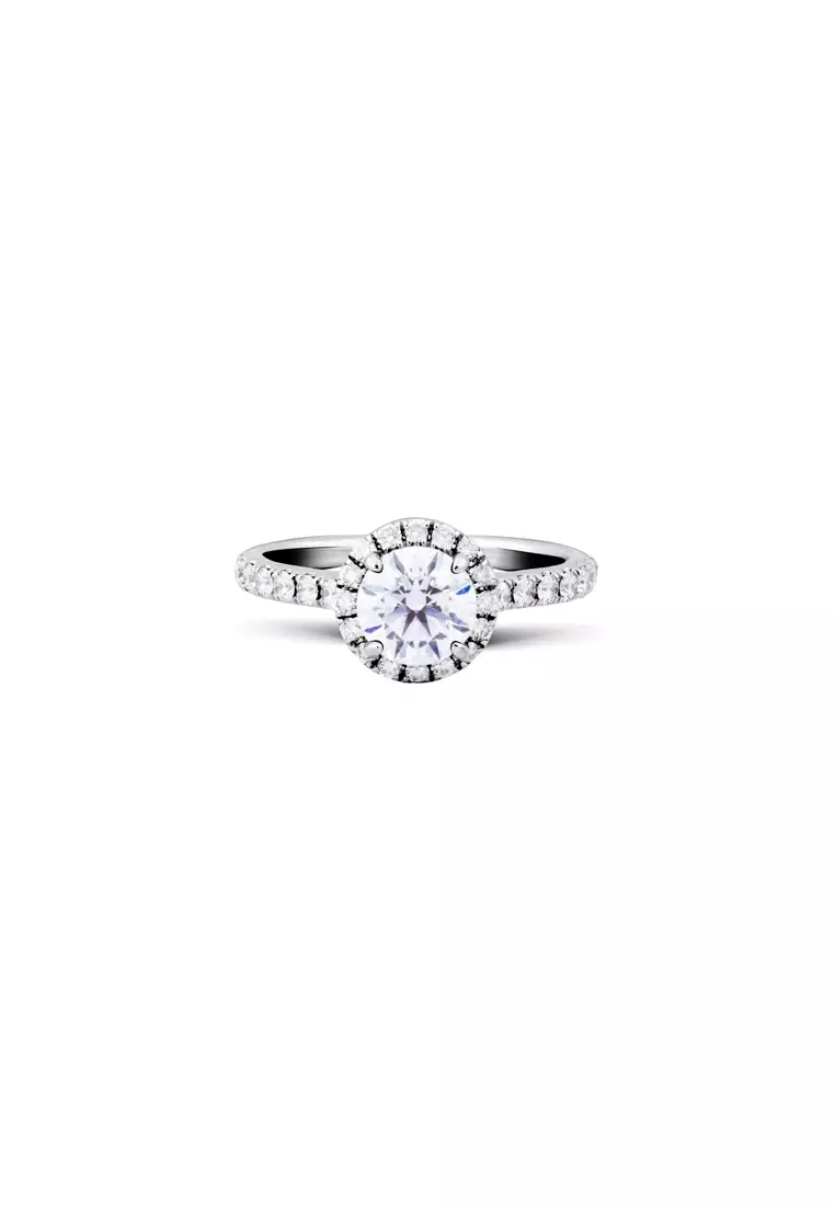 1.08ct Classic Round Certified Lab Grown Diamond Halo Engagement Ring with Pavé Band in 18K White Gold