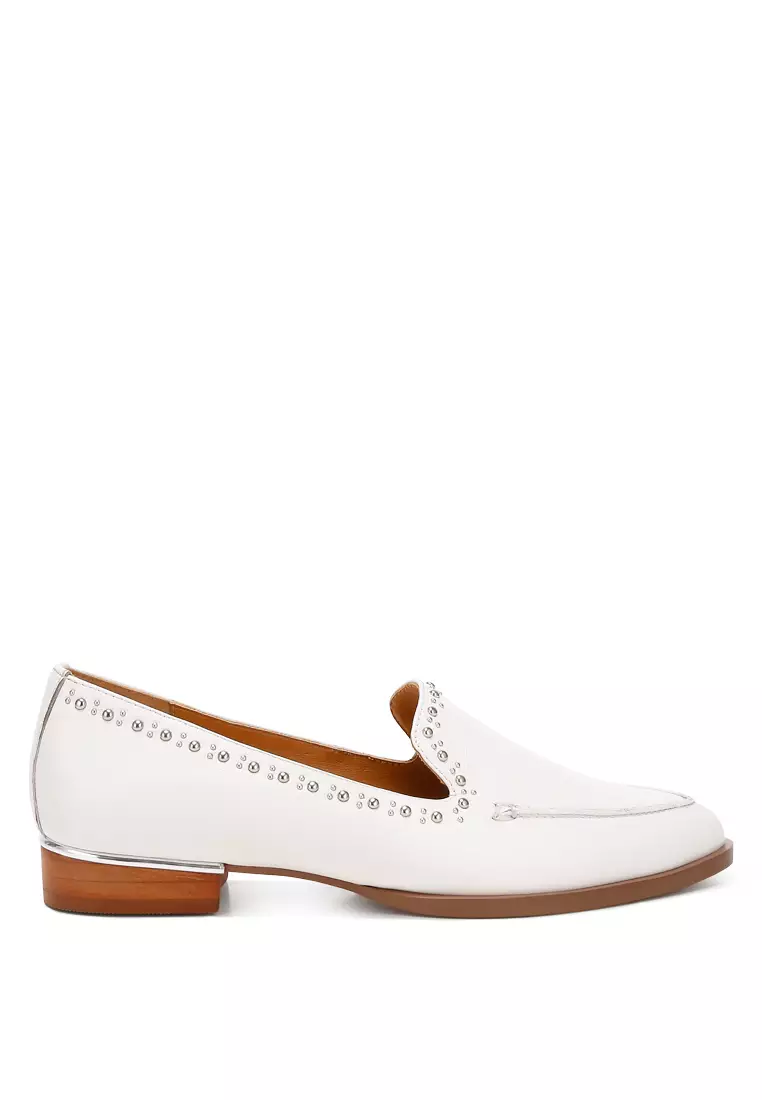 Discount on Rag & CO.  shoes - SKU: Studs Embellished Leather Loafers in Off White