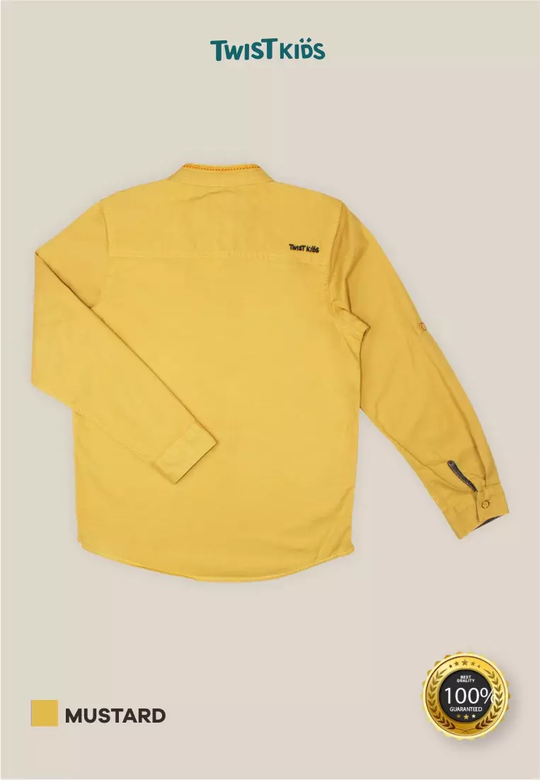 Twist Kids [Official Store] - Raffasha C, Baju Lebaran Anak Laki-Laki 2025, Kemeja Koko Lengan Panjang Anak Laki-Laki (usia 4-14 tahun) Warna Mustard