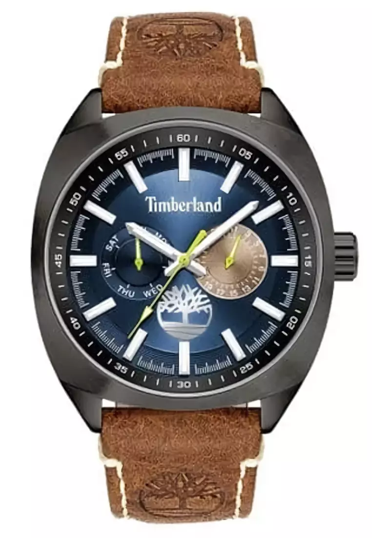 Timberland - Jam Tangan Analog Pria - Black - Brown Leather Strap - TBL 15931 JSU-03