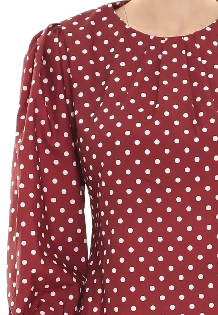Christina Polka Dot Blouse in Maroon Red
