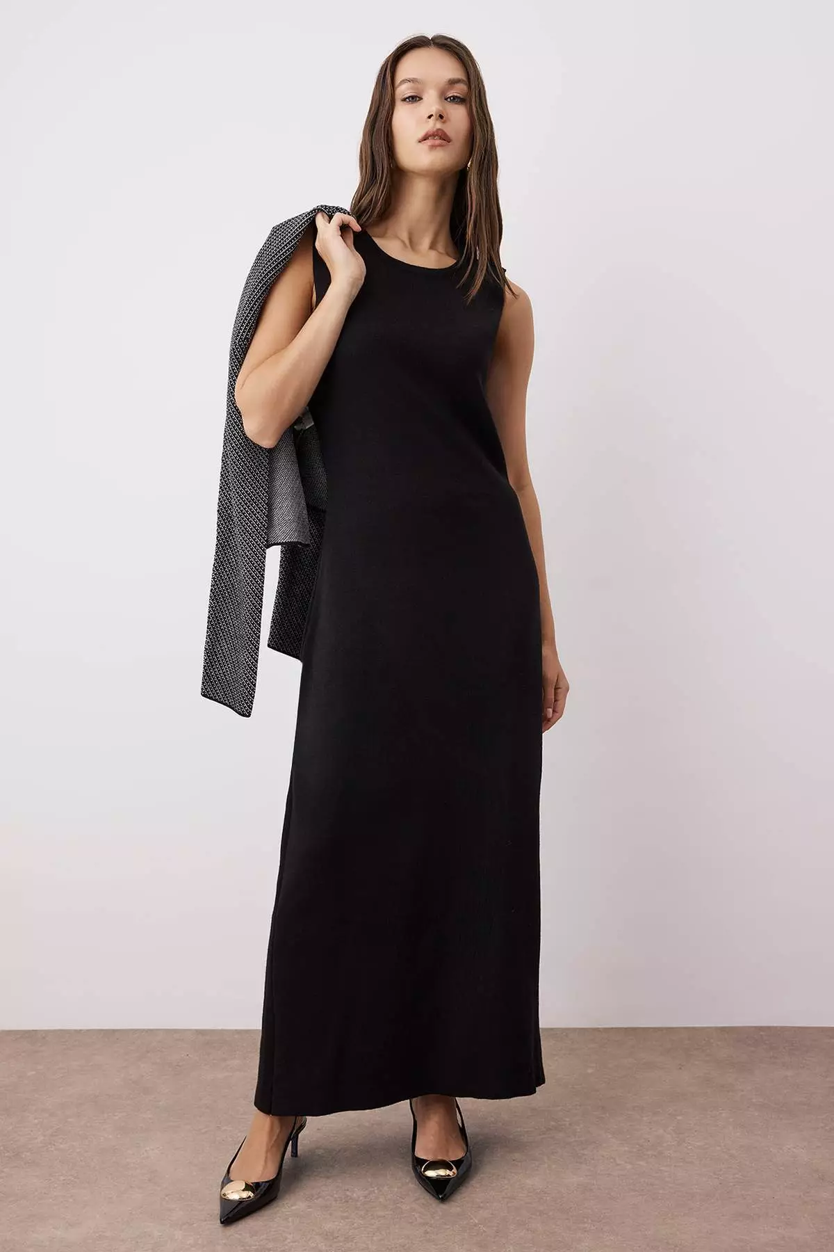 Black Heart Button Detailed Knitwear Dress - Cardigan Set Tctaw26Us00017