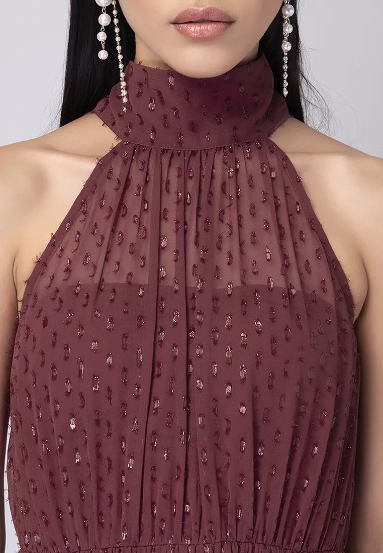 Maroon halter neck dress shop