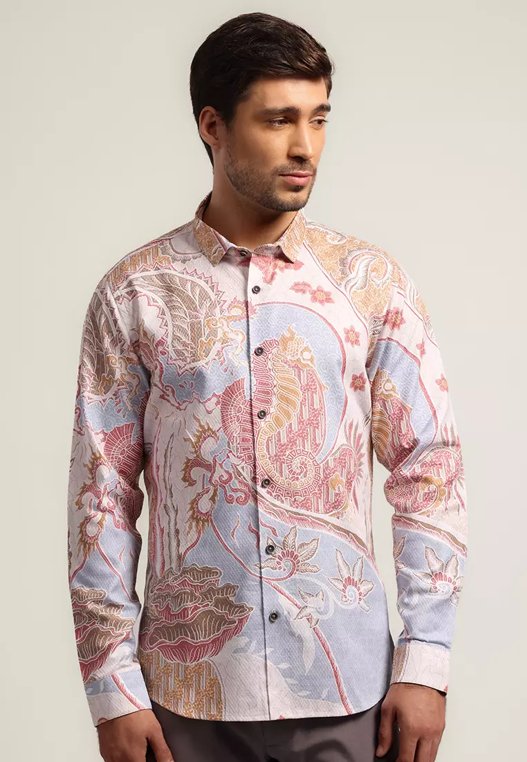 MOC - Kemeja Batik Pria Lengan Panjang Hippos - Beige Warna Beige