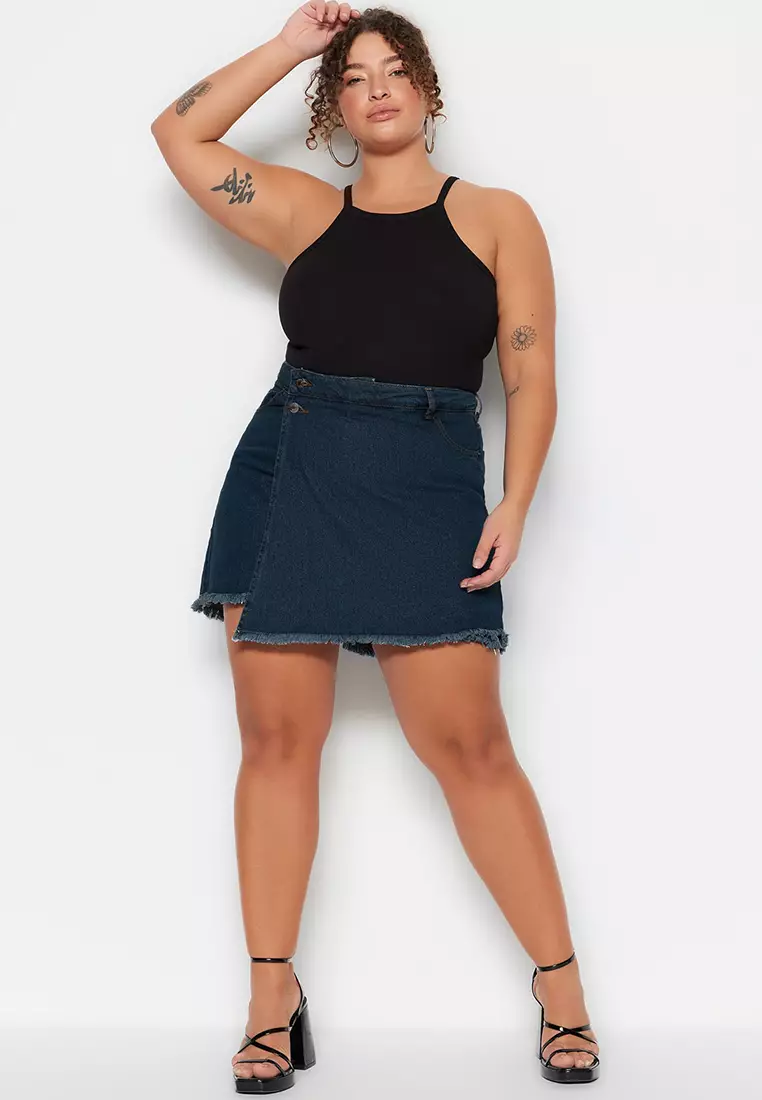 Plus Size High Waist Denim Skort