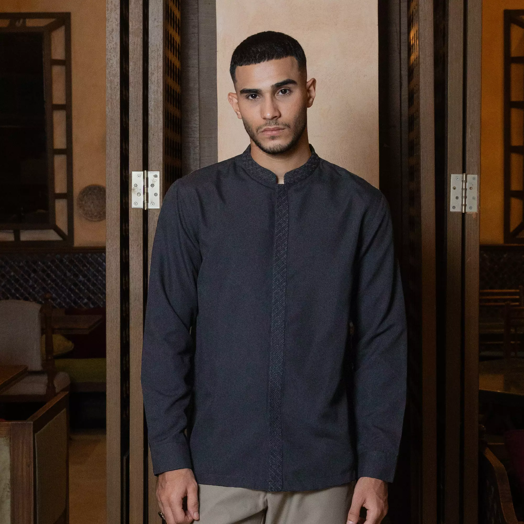 Kemeja Koko Bordir Azril Tangan Panjang Pria Muslim Lebaran Black