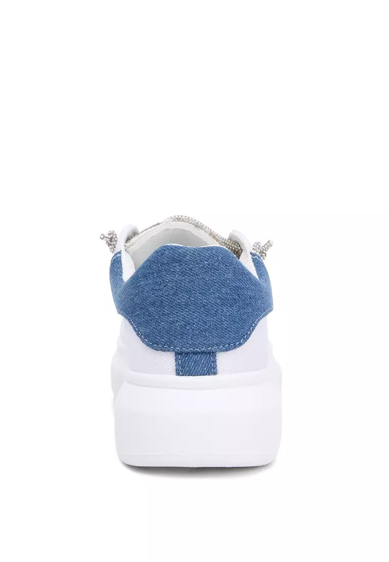 Sepatu Kets Bertali Berlian Imitasi Putih