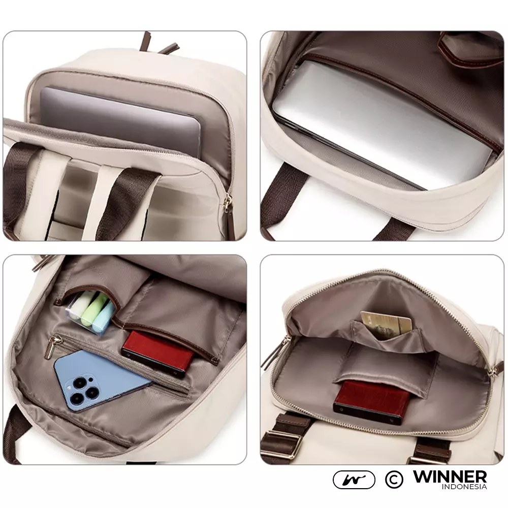 WINNER Tas Ransel Laptop 15,6 inch Oxford Anti-Air Backpack Korean Style (T14-018-6130) - Warna Khaki 15,6 inch