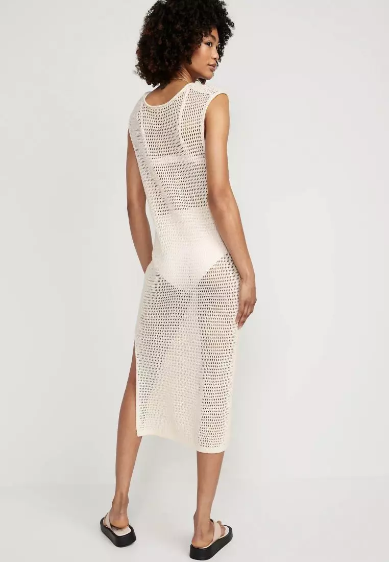 Sleeveless Crochet Midi Sweater Shift Dress For Women