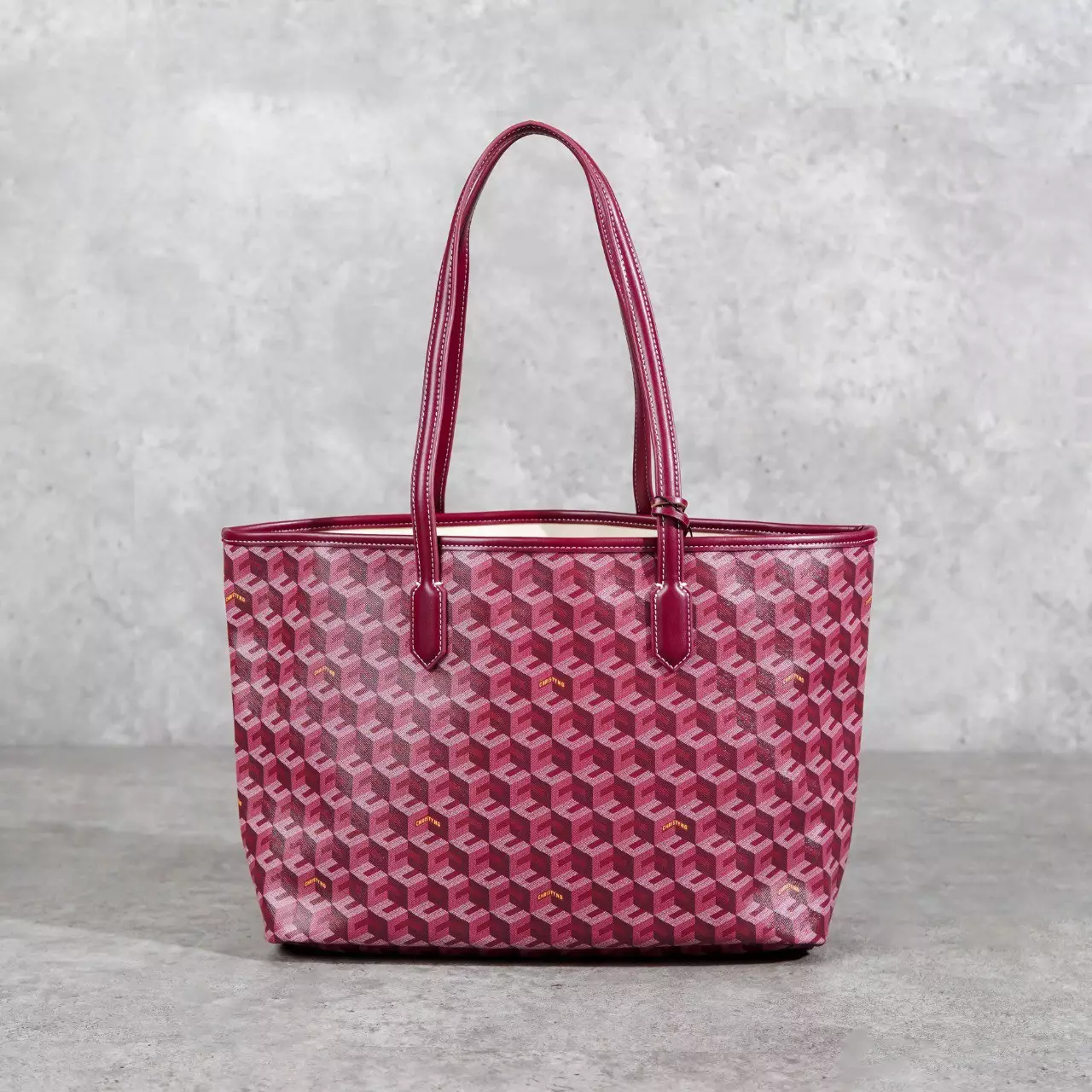 Tas CHRISTY NG RUSSO MONOGRAM PATTERN BURGUNDY TOTE BAG MEDIUM 100% ORIGINAL