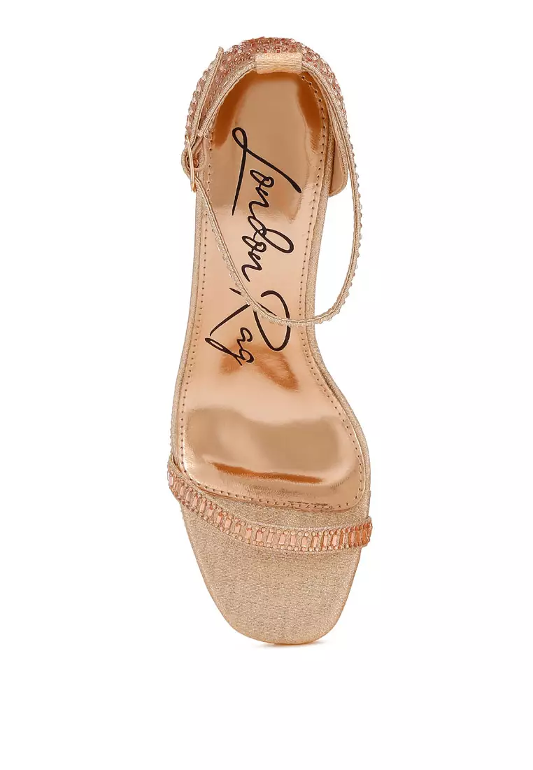 Sandal Blok Berhias Berlian Imitasi Warna Emas