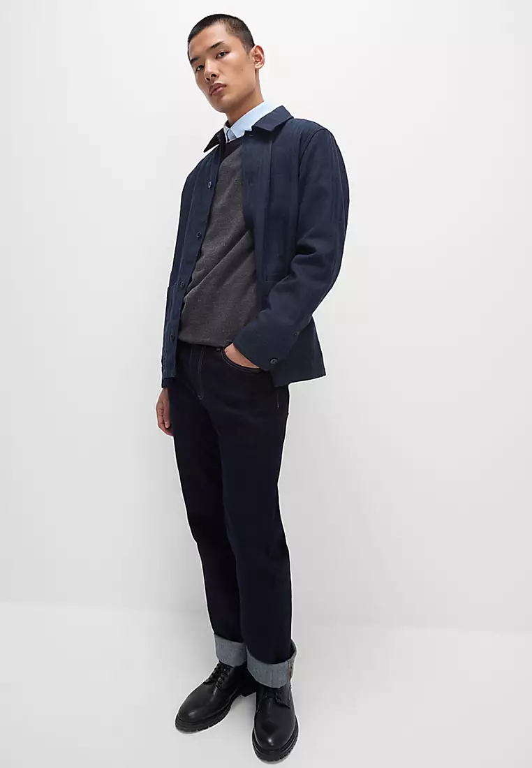 Cotton Blend Check Textured Overshirt