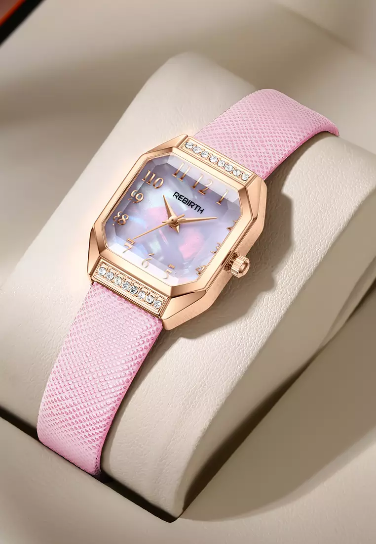 Jam Tangan Wanita Korea Fashion Anti Air Original Tali Kulit Jam Tangan Cewek pinkwhite