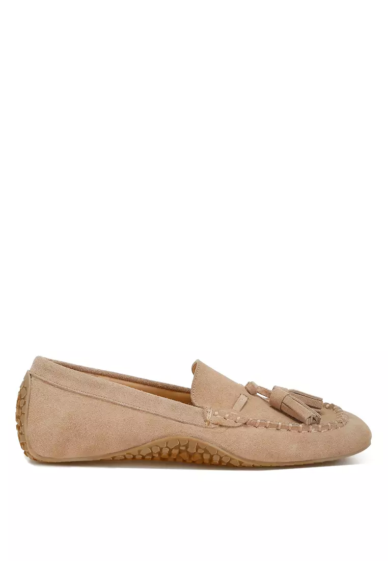 Discount on Rag & CO.  shoes - SKU: Suede Round Toe Tassel Loafers in Beige