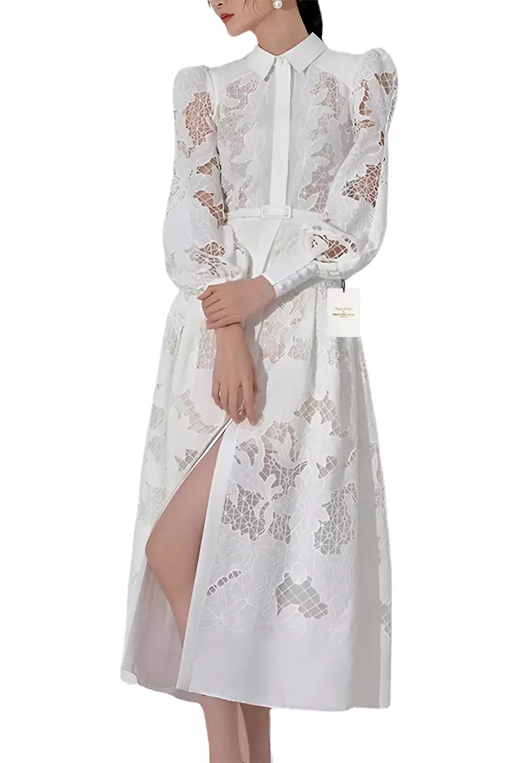 Elegant Lace Embroidered Hollow Out Dress HZ1190
