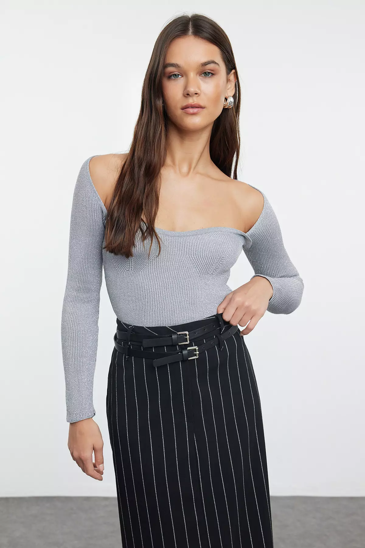 Yarn Knitwear Sweater Gray Glitter