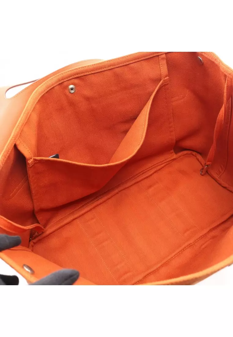 Pre-Loved Hermès Valparaiso MM Potiron Handbag toile chevron leather orange silver hardware