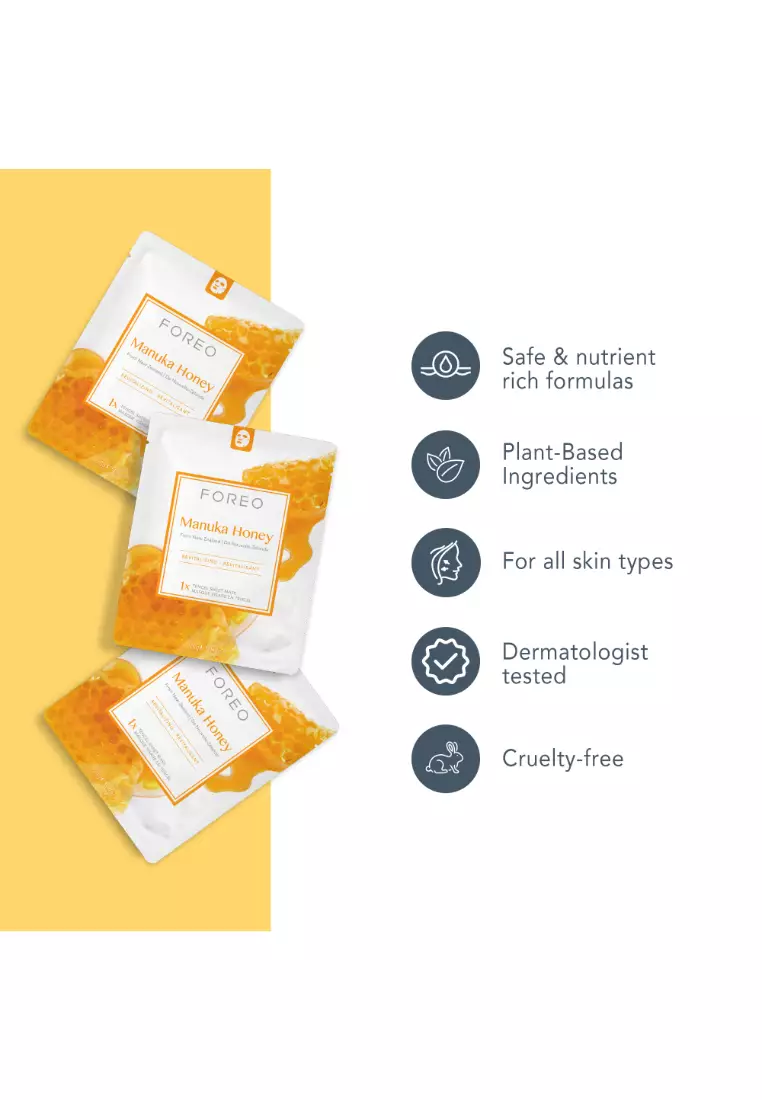 FOREO Sheet Mask Farm to Face Collection Facial Mask - Full Face Masks Packs | Beauty & Personal Care |For All Skin Types  | 3 pcs/pack | All Natural-Manuka Honey