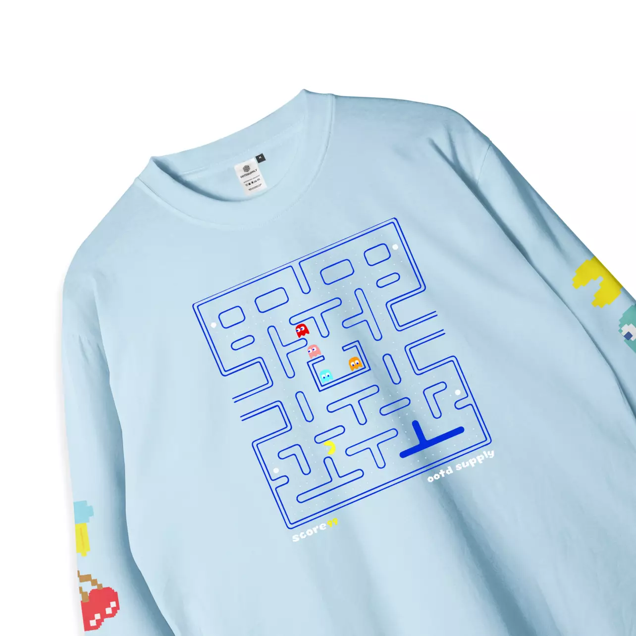 OOTDSUPPLY Longsleeve Pac Man Baby Blue l Kaos Lengan Panjang Pria dan Wanita