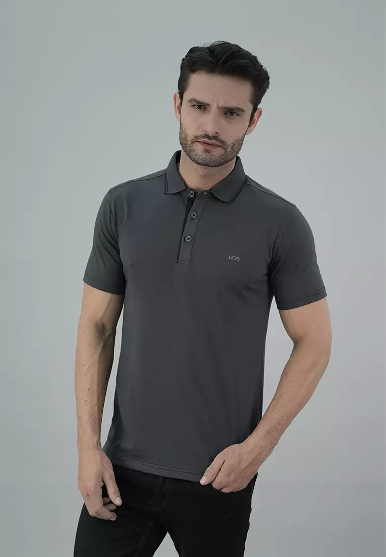 LGS - Kaos Casual Pria - Kerah Wangky - Abu-Abu Gelap - Polos - JWS.325.U3167F.01.C