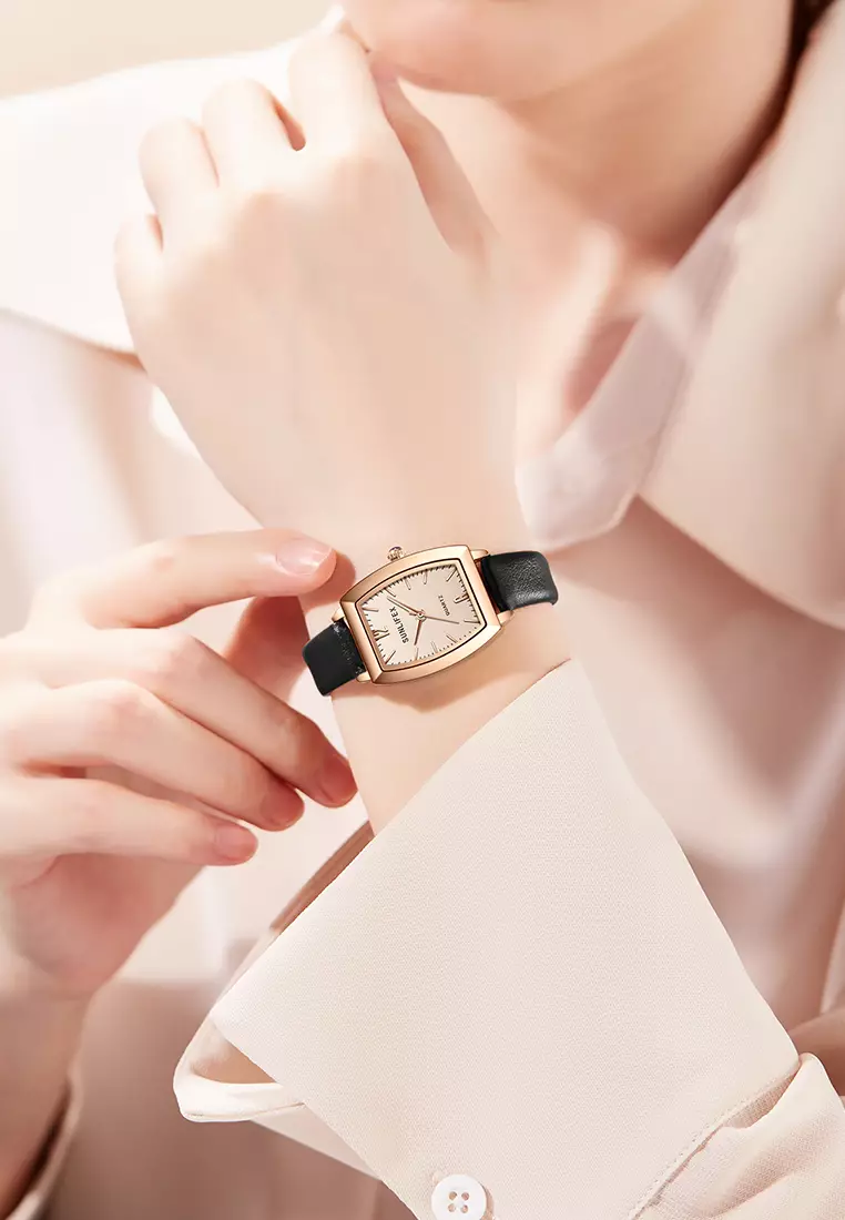 Jam Tangan Wanita 6007 Original Tali Kulit Jam Anggun Santai Korea Jam Tangan Cewek black